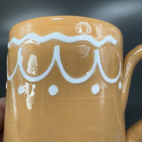Pier 1 Coffee Mug Cup Brown Gingerbread White Swirl Mug Hand Painted Italy - Picture 5 of 11